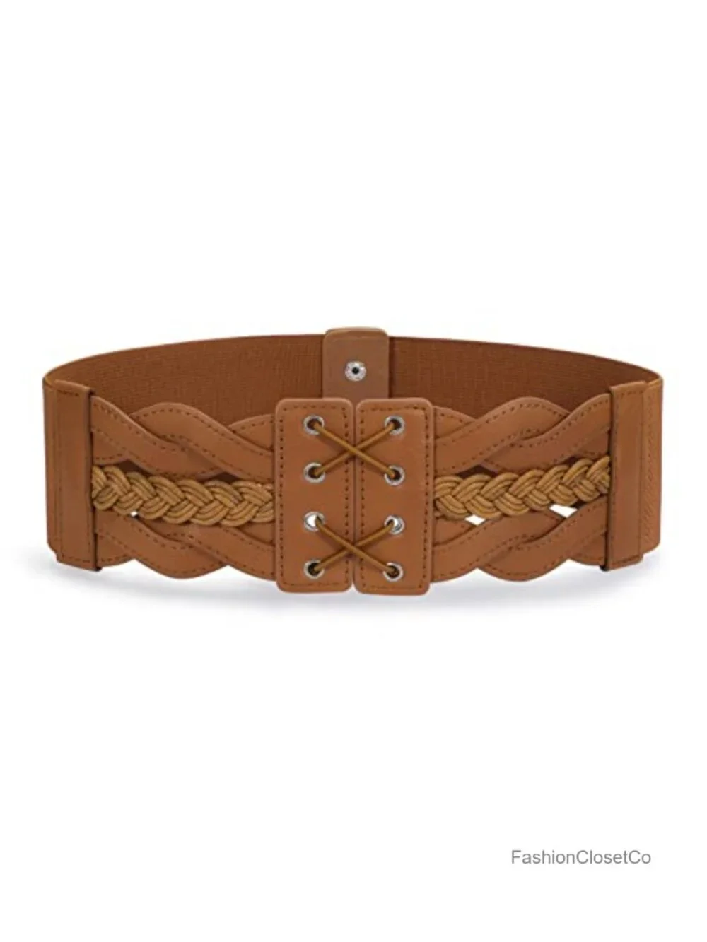 Vintage Lace-Up PU Leather Elastic Waist Belt for Dresses